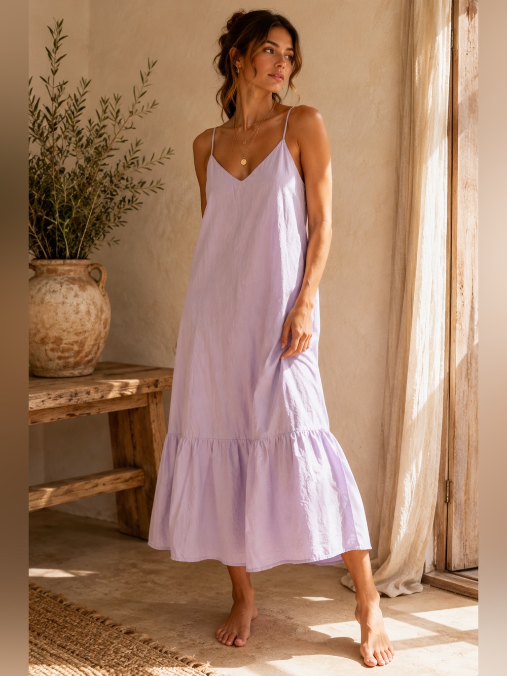 Zara Cotton Lilac Slip Midi Dress Size M